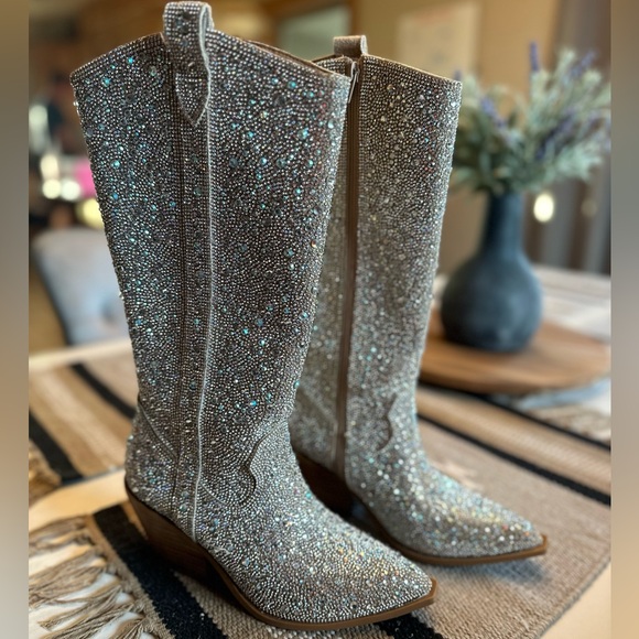 Corkys Glittering Silver Heeled Boots - Picture 1 of 9